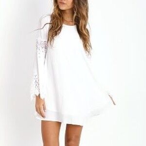 For Love and Lemons White Crochet-Sleeve Mini Dress